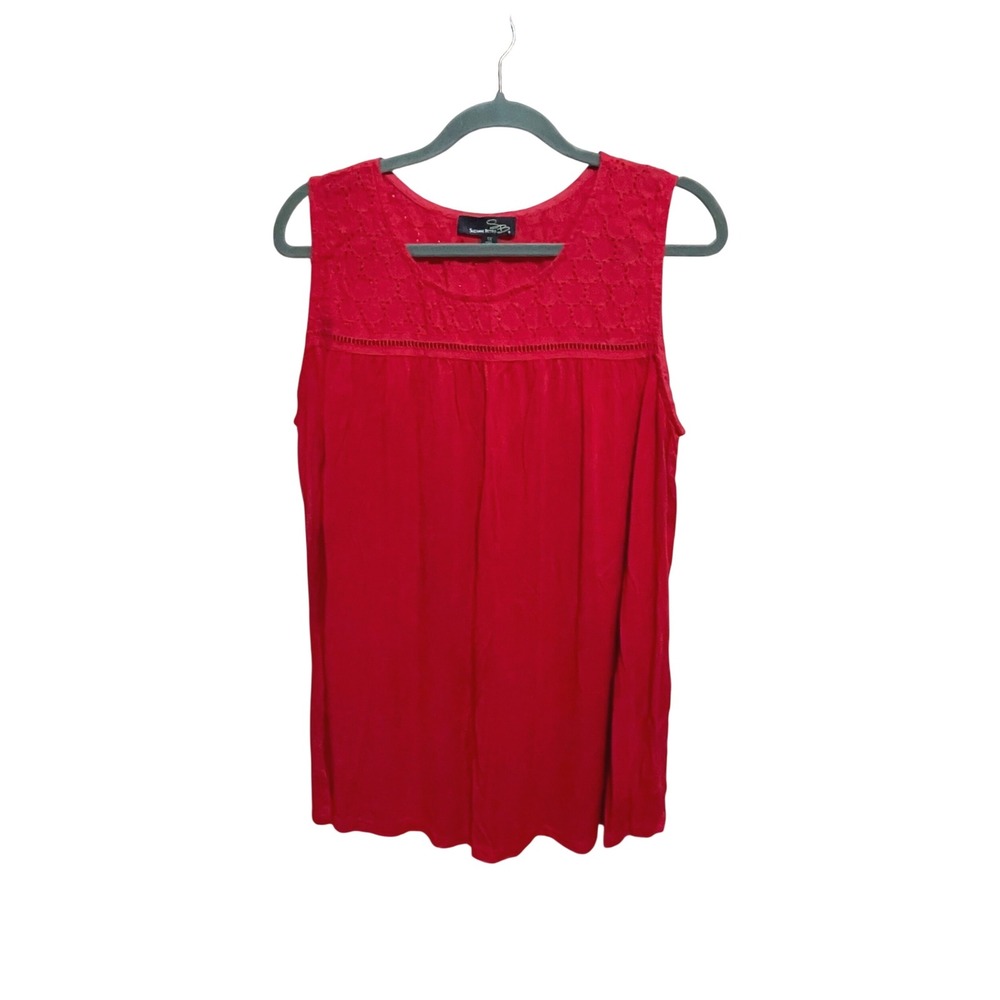 Suzanne Betro Red Eyelet Lace Tank Top 1X Boho Romantic Cottagecore Plus Size